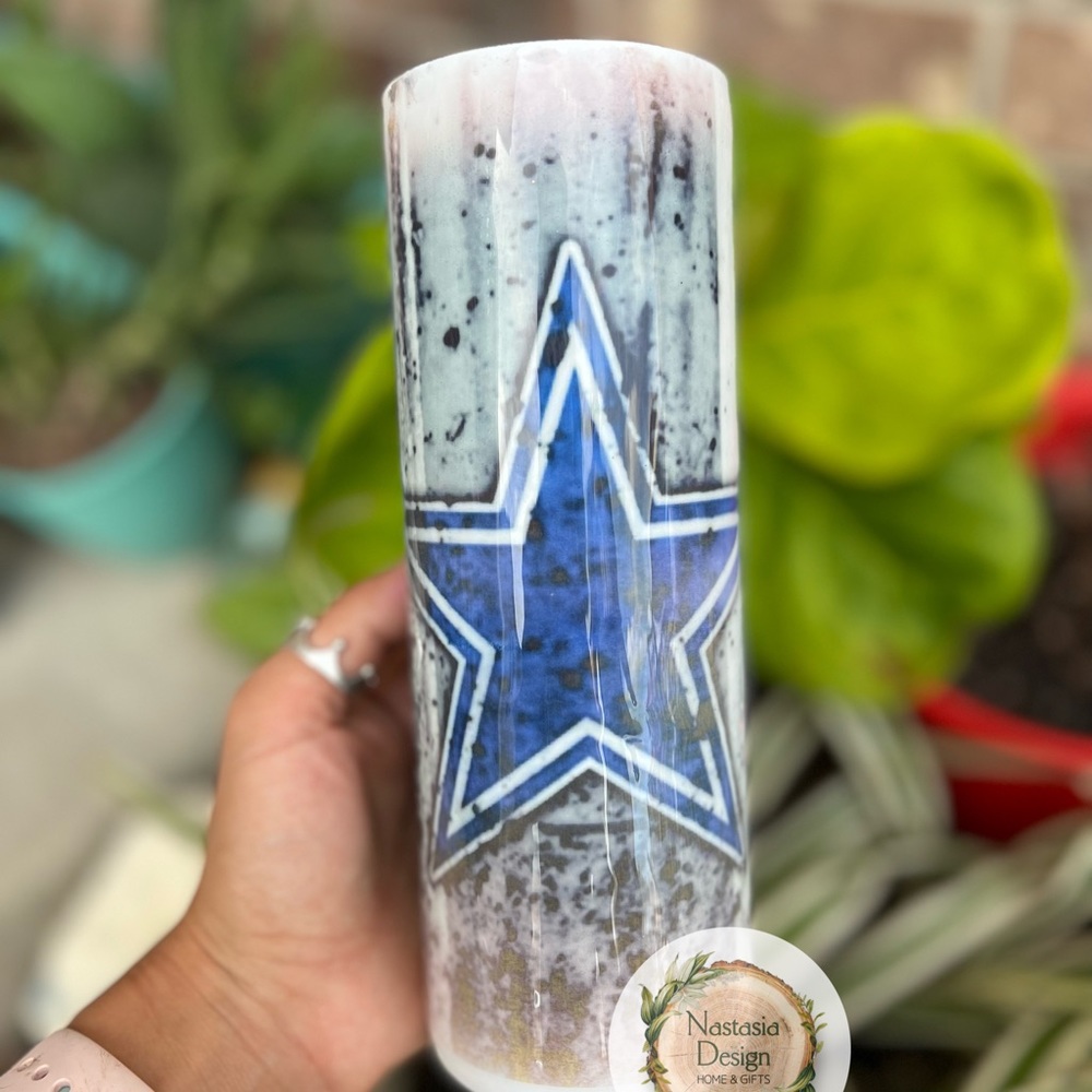 Cowboy’s skinny tumbler 20oz blue and white and grey